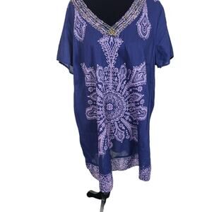 Style & Co. Top Women's Purple Medallion Boho  Beaded Beachy Witchy Hippie 20